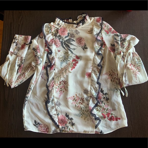 Zara Tops - Zara Floral Victorian Style Blouse with Turtleneck